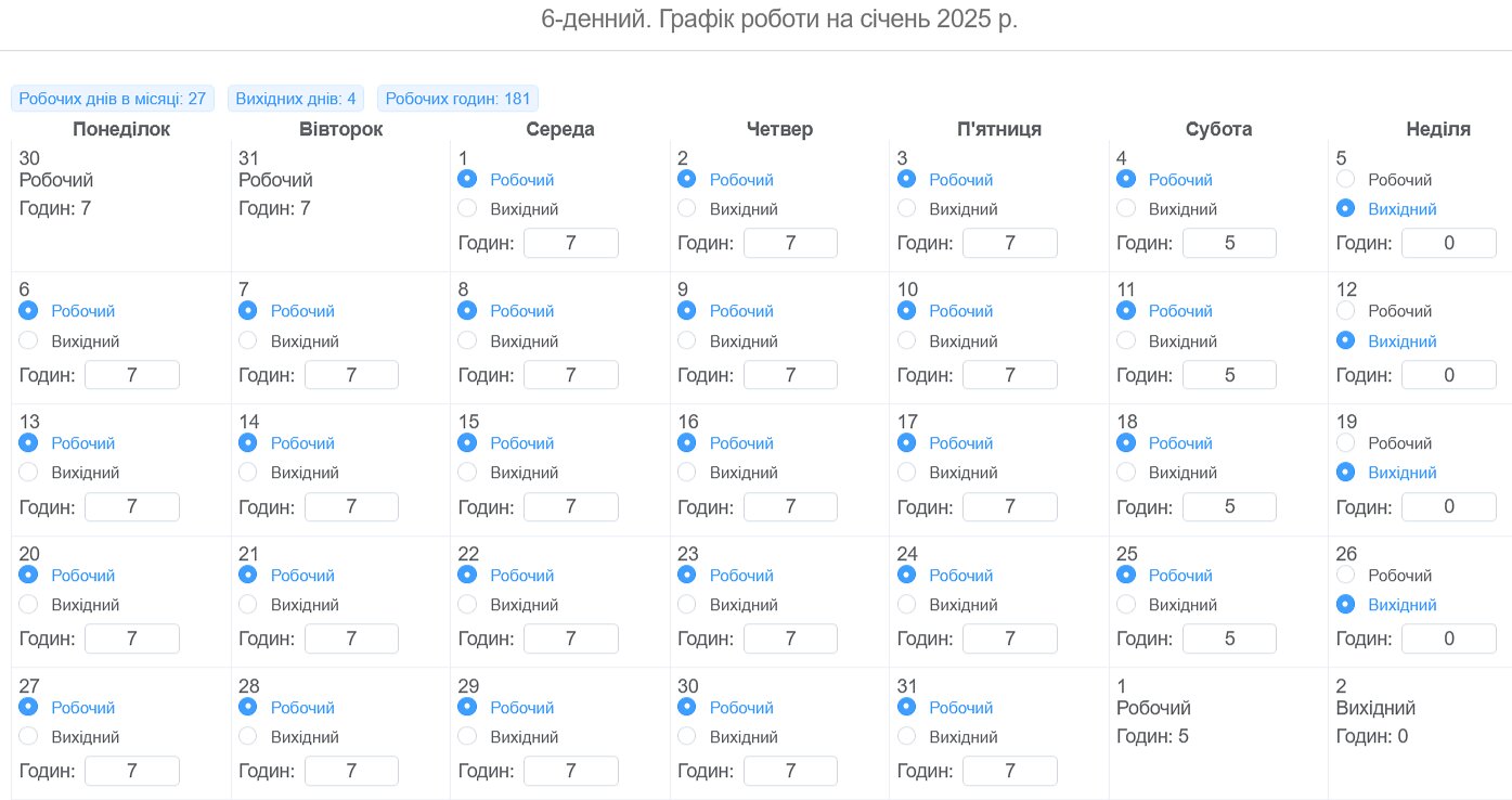 шестидневная рабочая неделя в январе 2025
