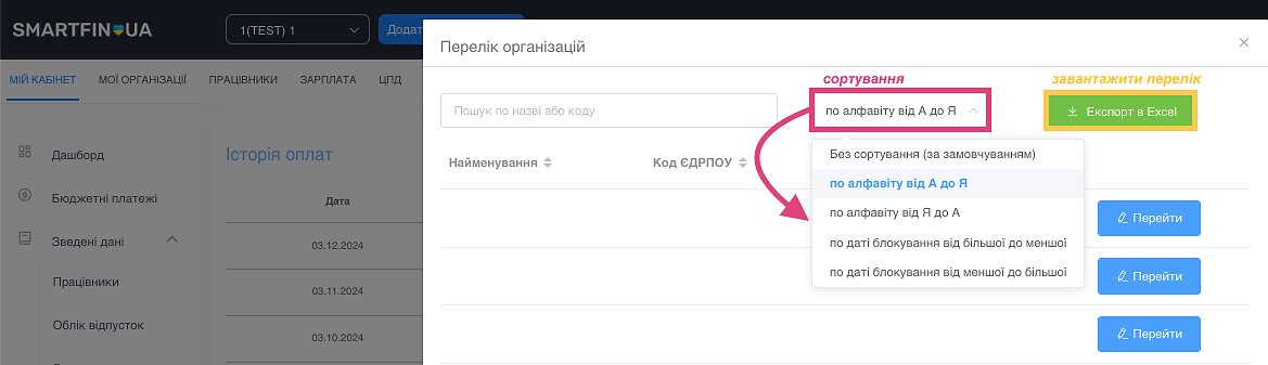 Фильтрация списка организаций